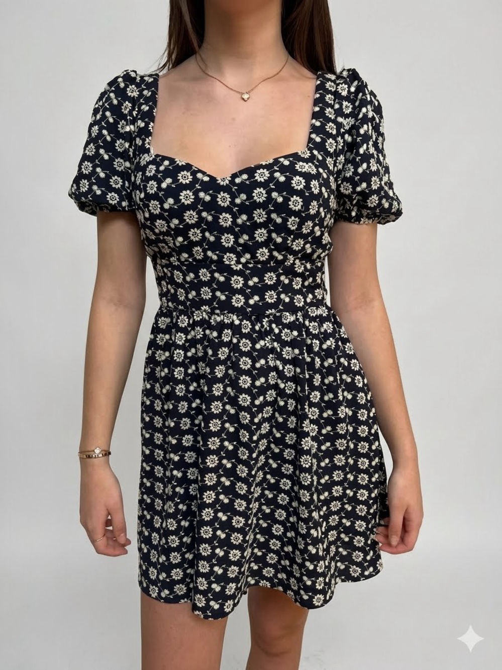 Altar'd State Lillian Floral Embroidered Sweetheart Mini Dress Size M Navy Blue